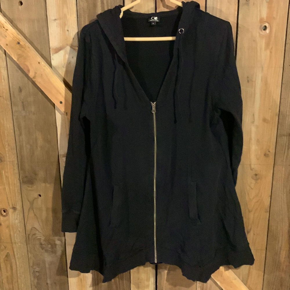 Black cable & gauge long hoodie with zipper
